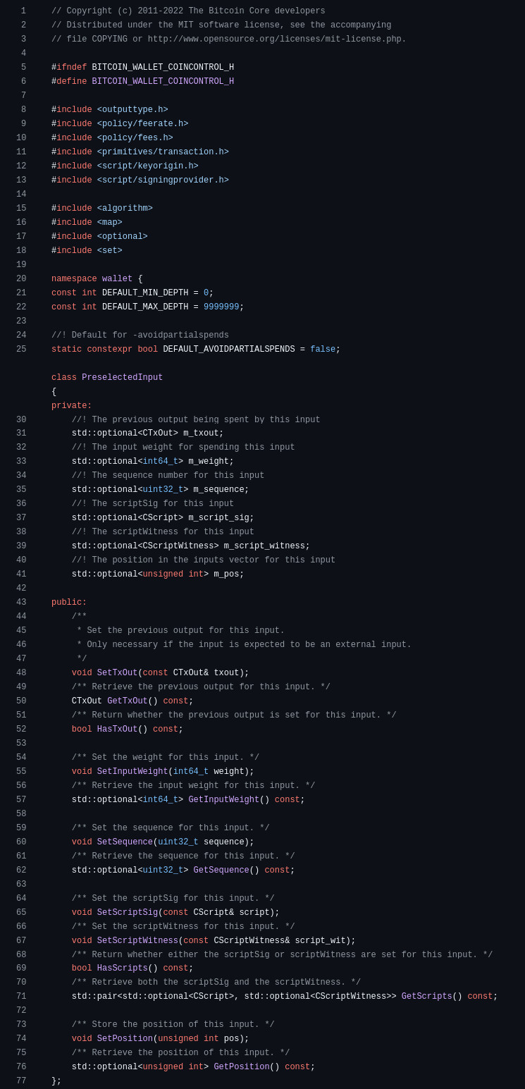 Bitcoin source code snippet